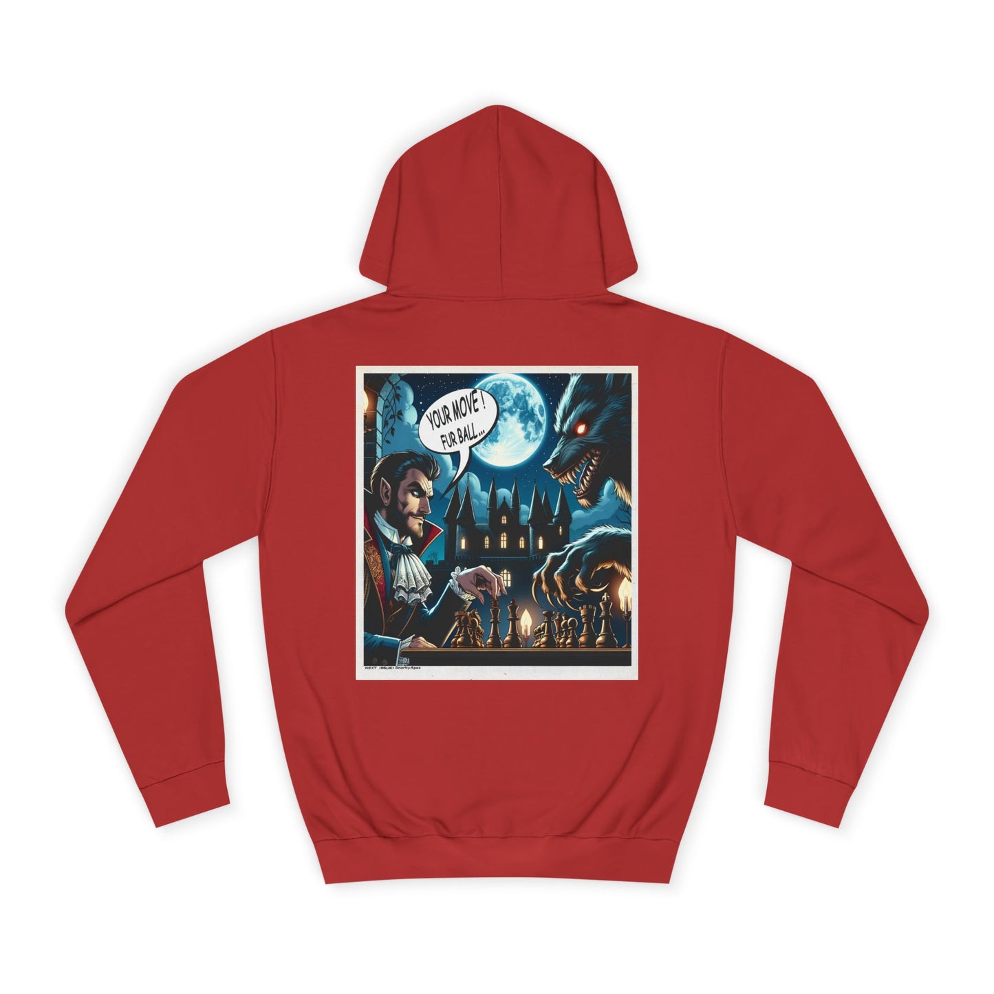 College Hoodie with Vampire Castle Graphic — Gothic Moonlight Campus Sweatshirt