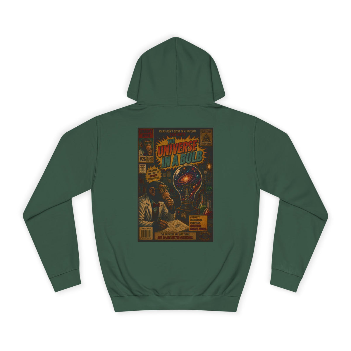 Retro Sci‑Fi 'Universe in a Bulb' Hoodie — Vintage Comic Back Print