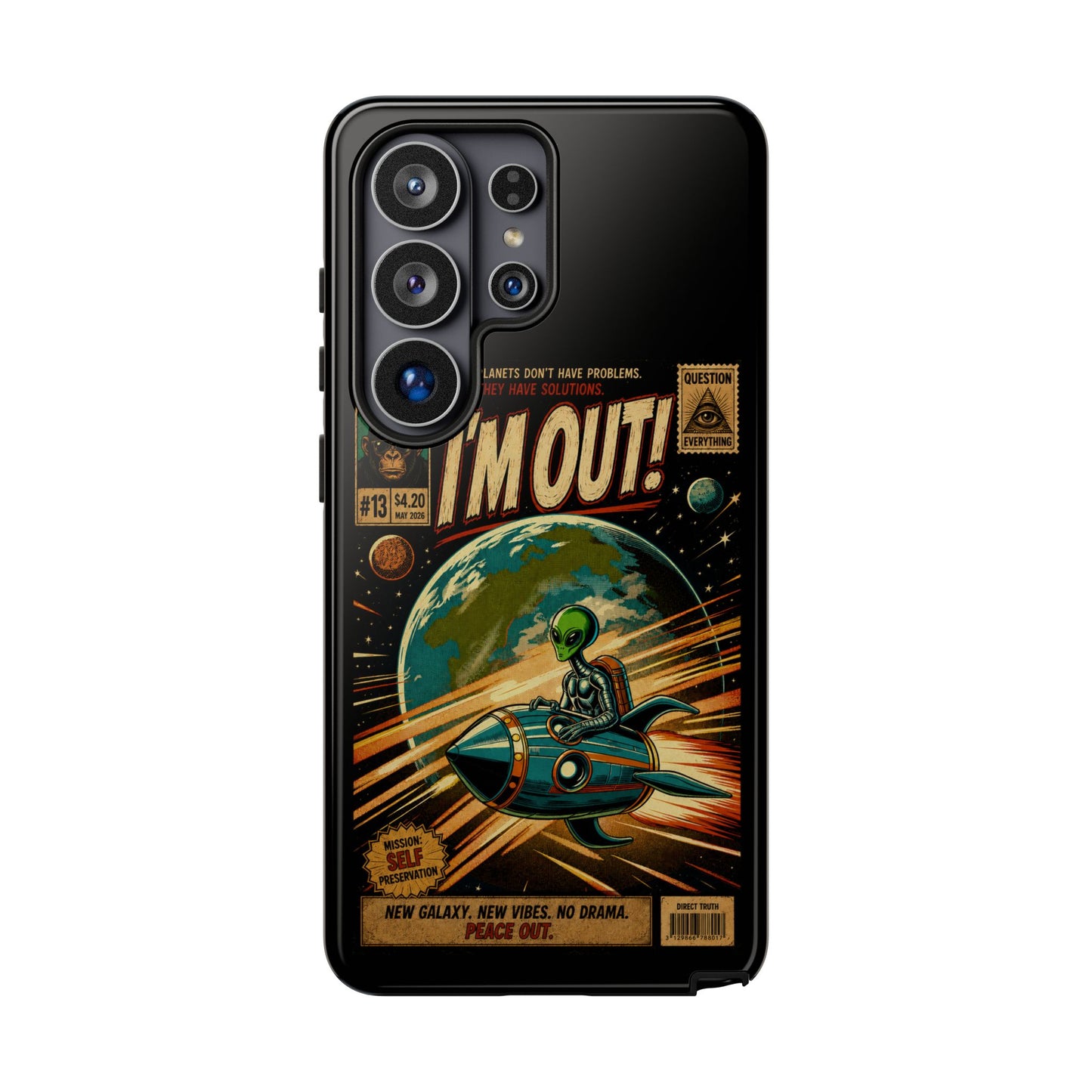 Phone Case — Retro Sci‑Fi 'I'm Out!' Alien Rocket Design