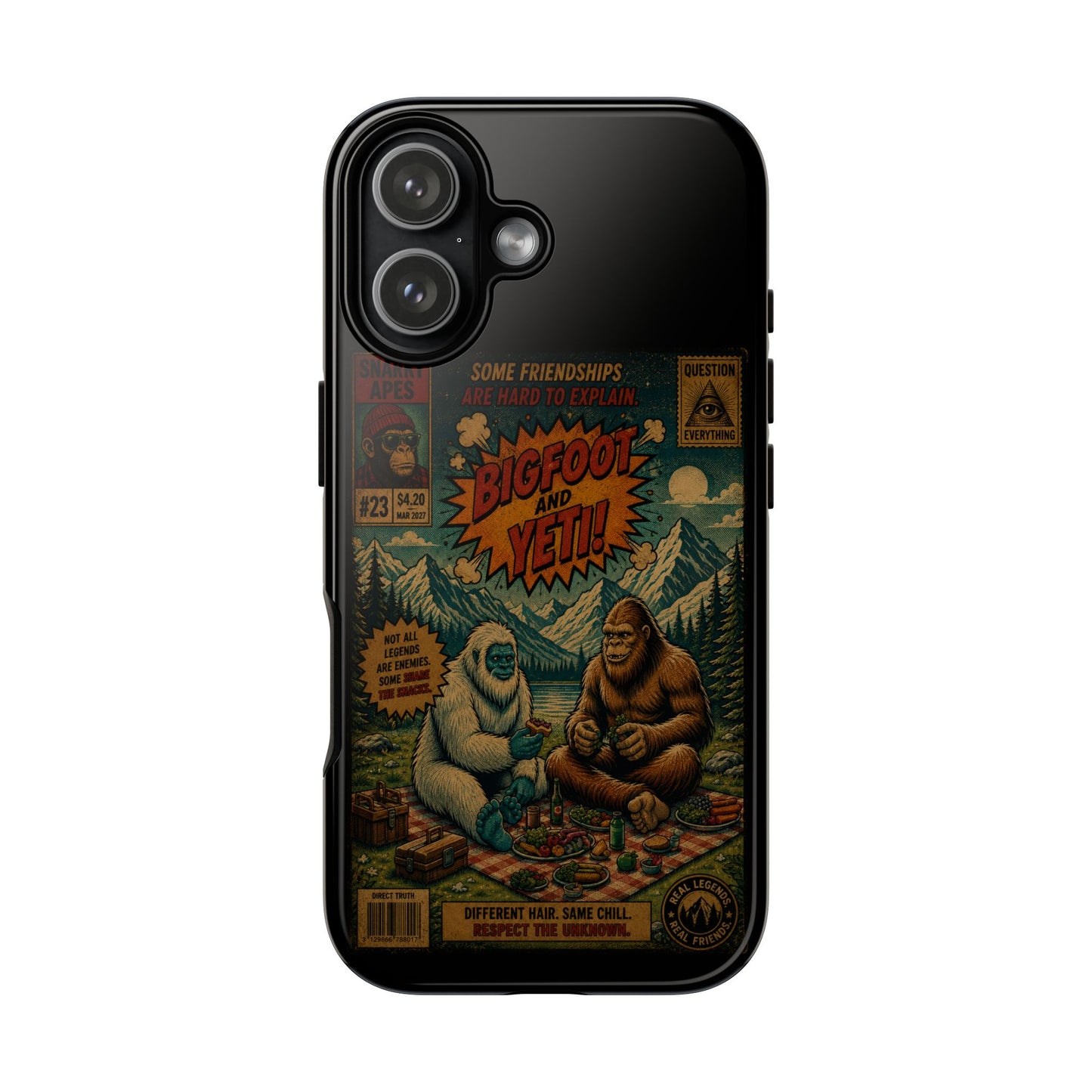 Bigfoot and Yeti Comic Phone Case — Retro Cryptid Illustration Tough Case