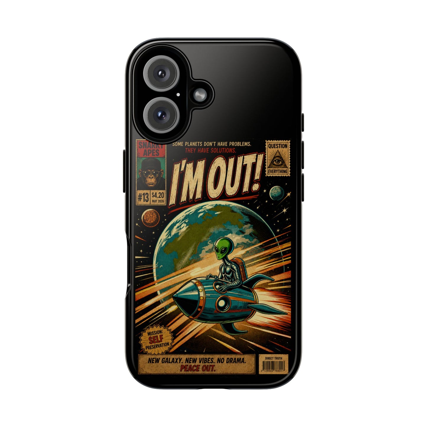 Phone Case — Retro Sci‑Fi 'I'm Out!' Alien Rocket Design