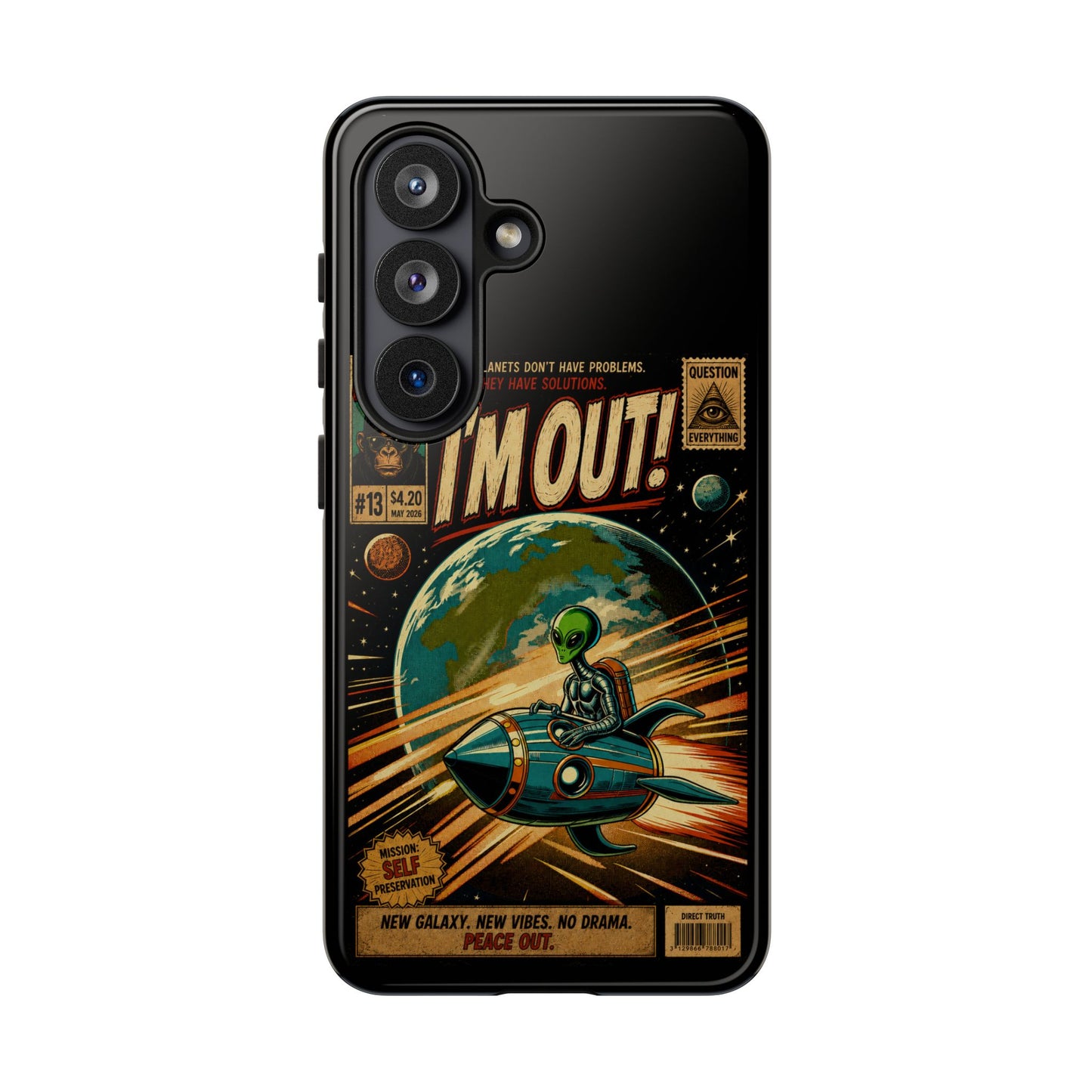 Phone Case — Retro Sci‑Fi 'I'm Out!' Alien Rocket Design