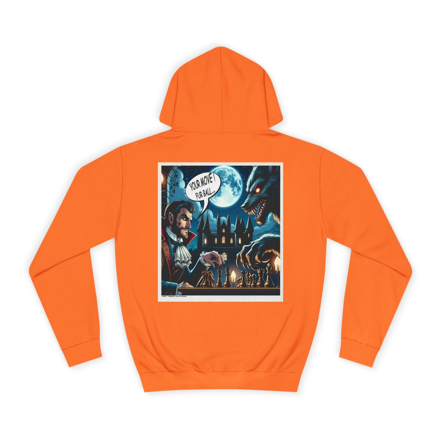 College Hoodie with Vampire Castle Graphic — Gothic Moonlight Campus Sweatshirt