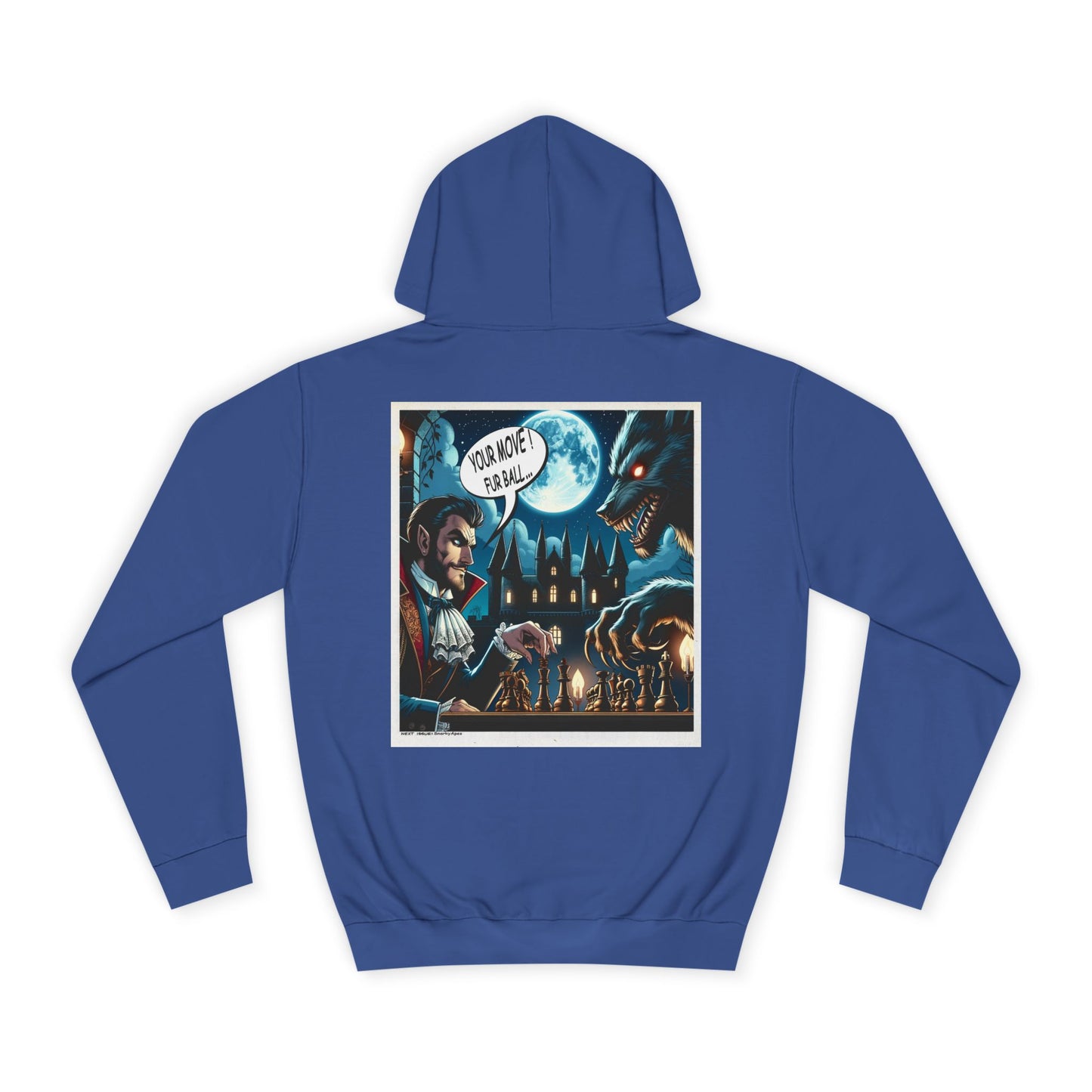 College Hoodie with Vampire Castle Graphic — Gothic Moonlight Campus Sweatshirt