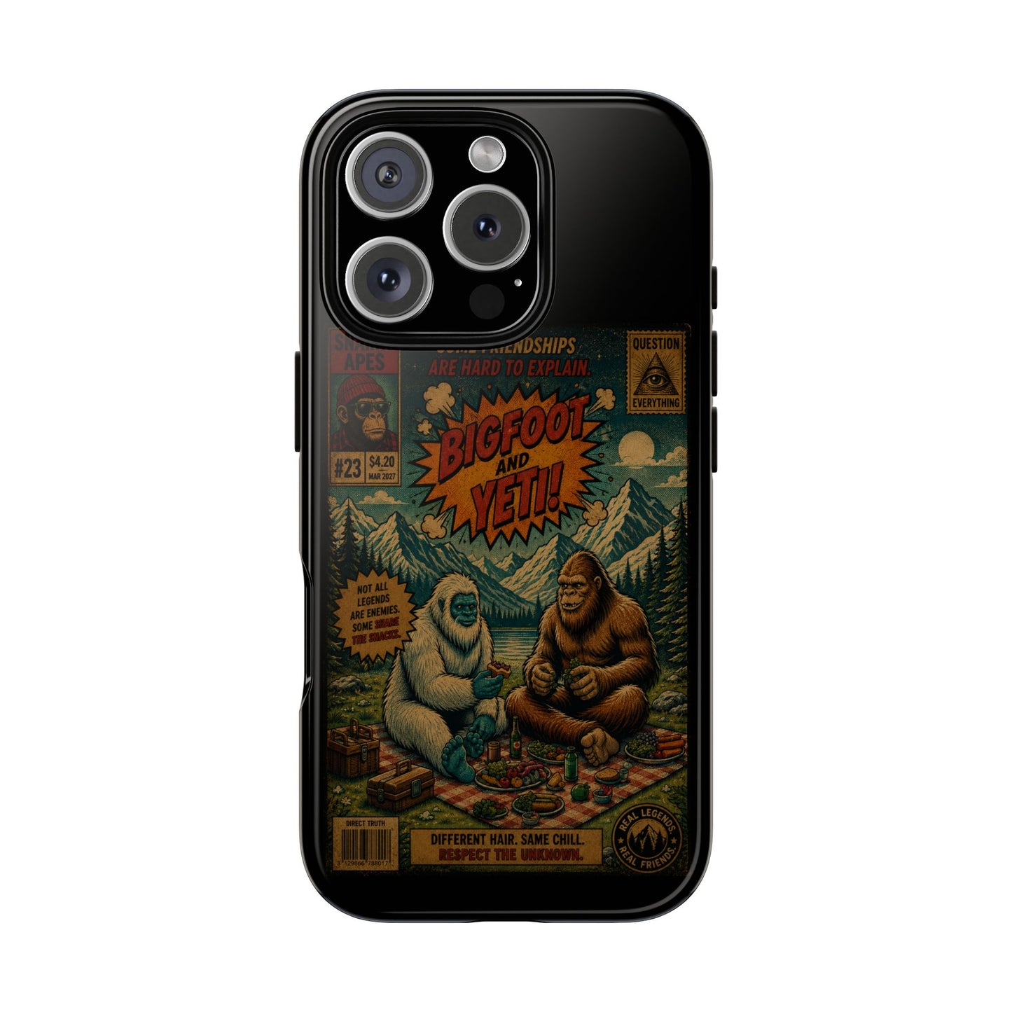 Bigfoot and Yeti Comic Phone Case — Retro Cryptid Illustration Tough Case