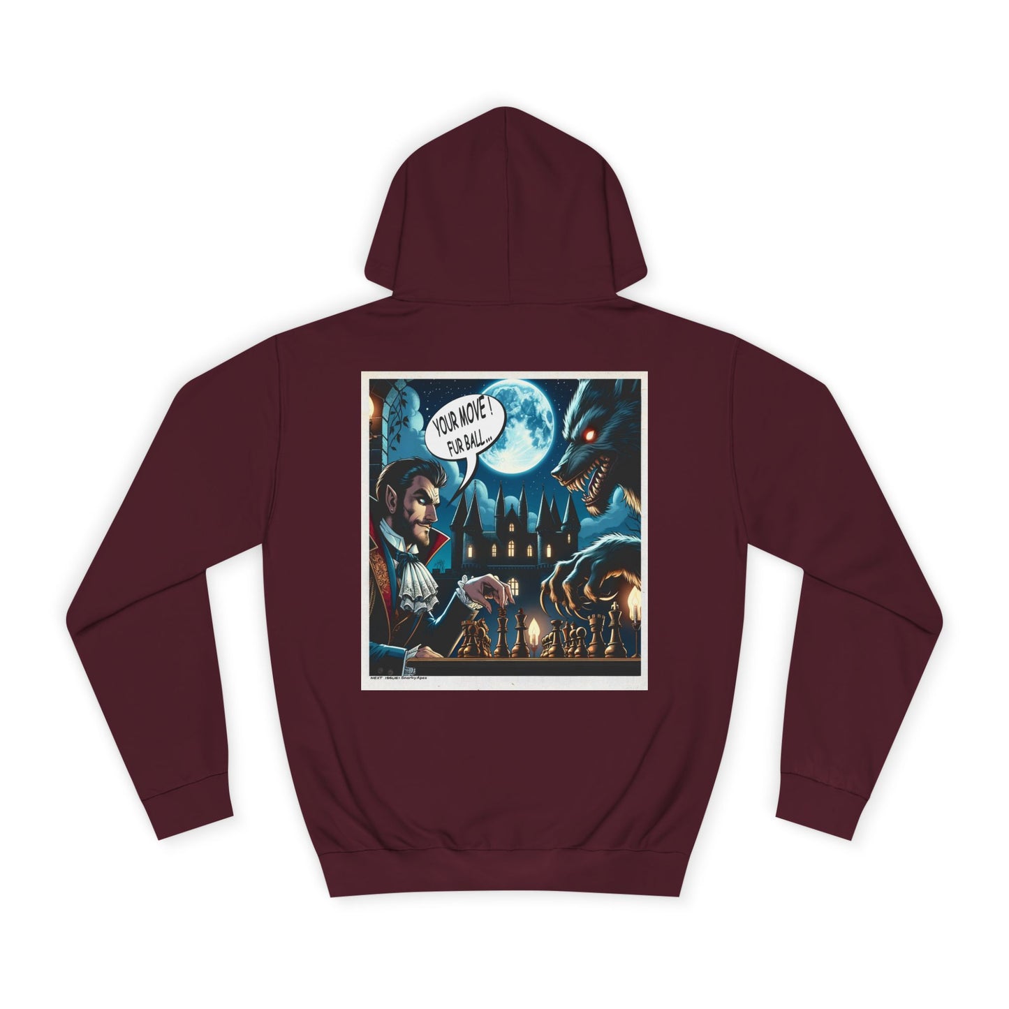 College Hoodie with Vampire Castle Graphic — Gothic Moonlight Campus Sweatshirt