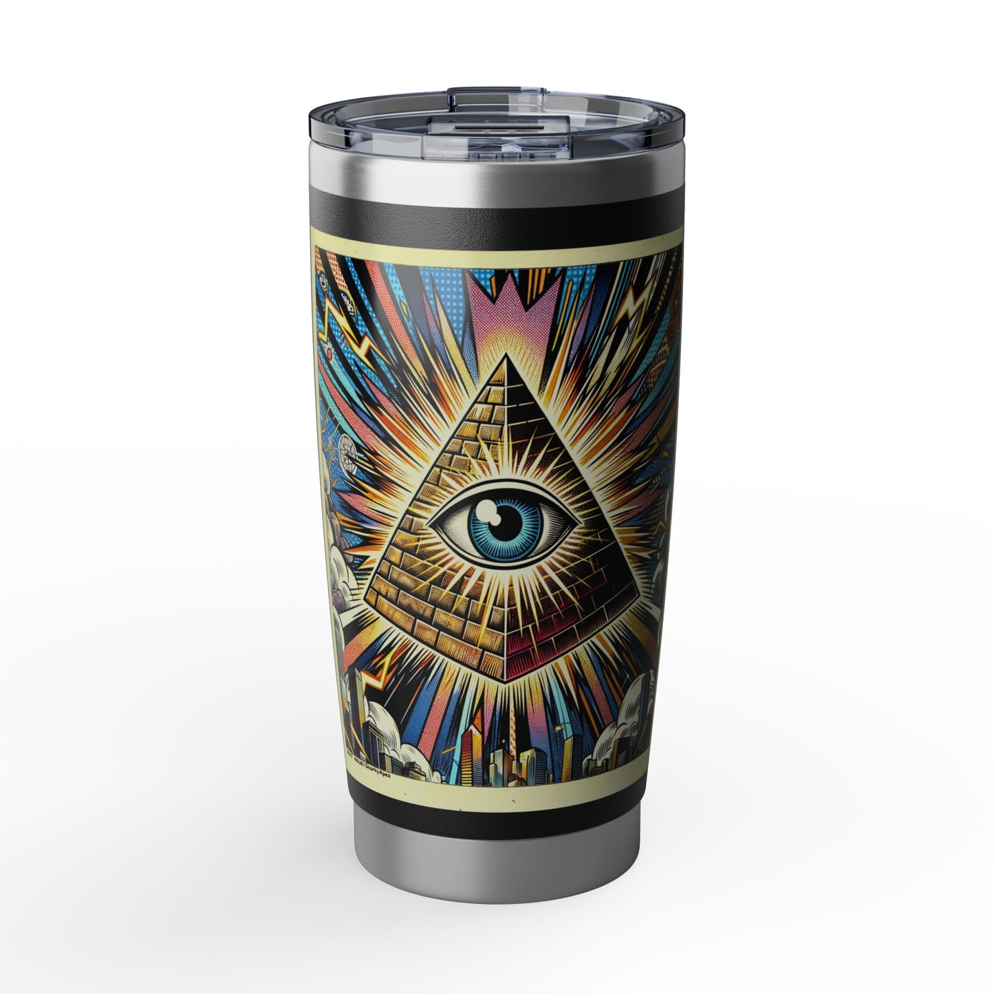 20oz Insulated Tumbler — Vibrant All-Seeing Eye Pyramid Design