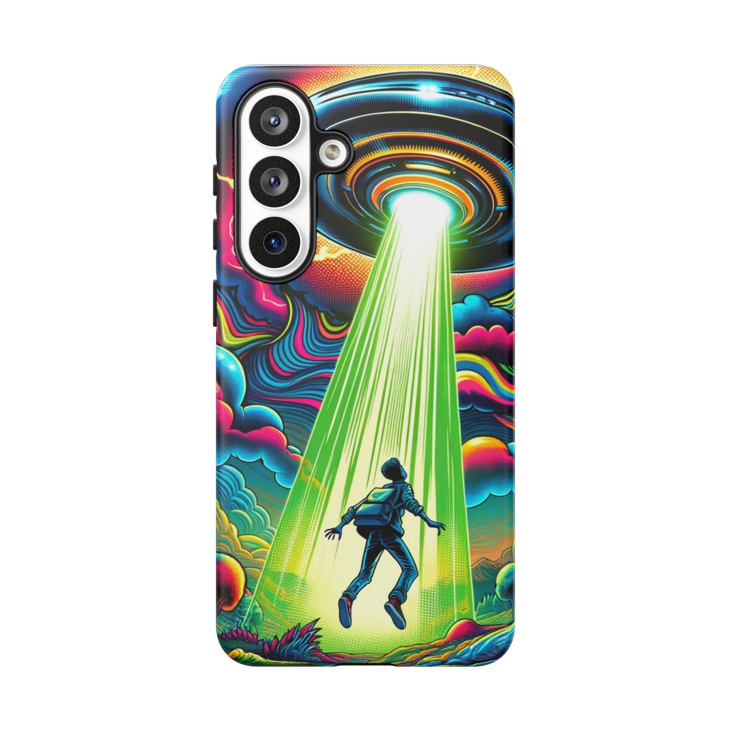 Alien Abduction Phone Case — Neon UFO Sci‑Fi Tough Phone Cover