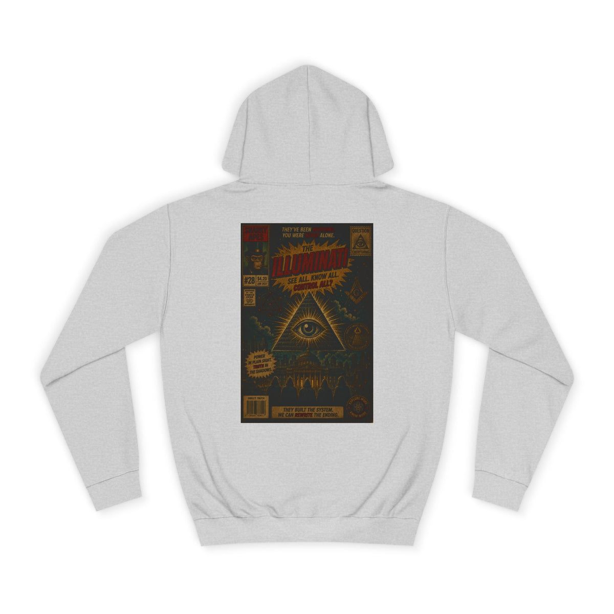 College Hoodie — Vintage Occult Comic Eye Back Print