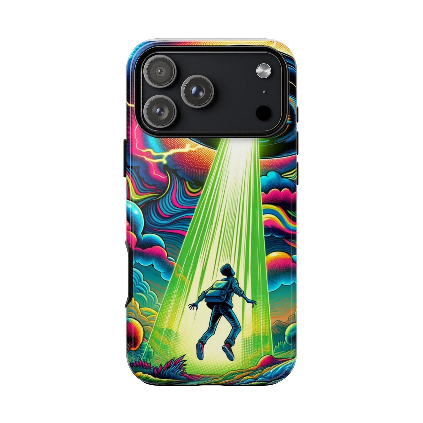 Alien Abduction Phone Case — Neon UFO Sci‑Fi Tough Phone Cover