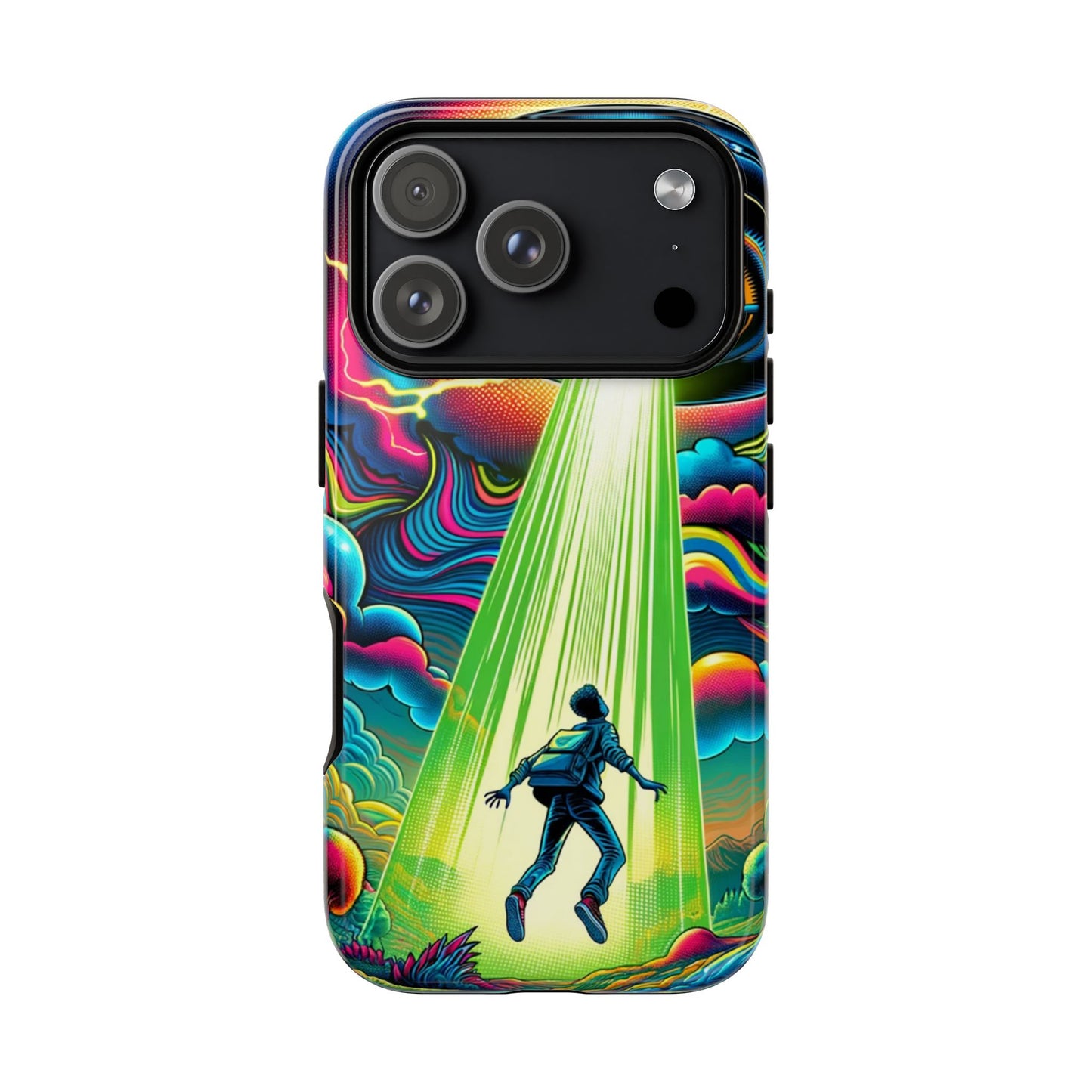 Alien Abduction Phone Case — Neon UFO Sci‑Fi Tough Phone Cover