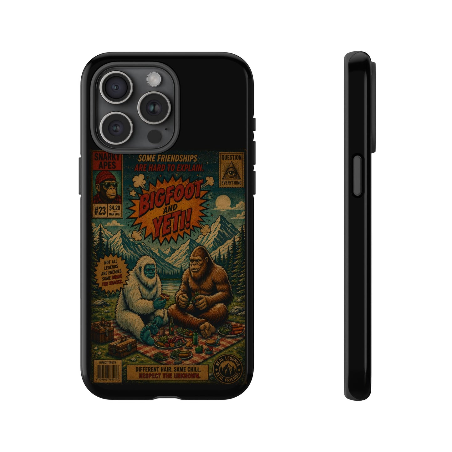 Bigfoot and Yeti Comic Phone Case — Retro Cryptid Illustration Tough Case