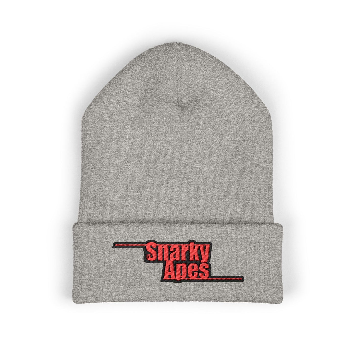 Snarky Aces Embroidered Cuffed Beanie — Retro Red Logo Winter Hat