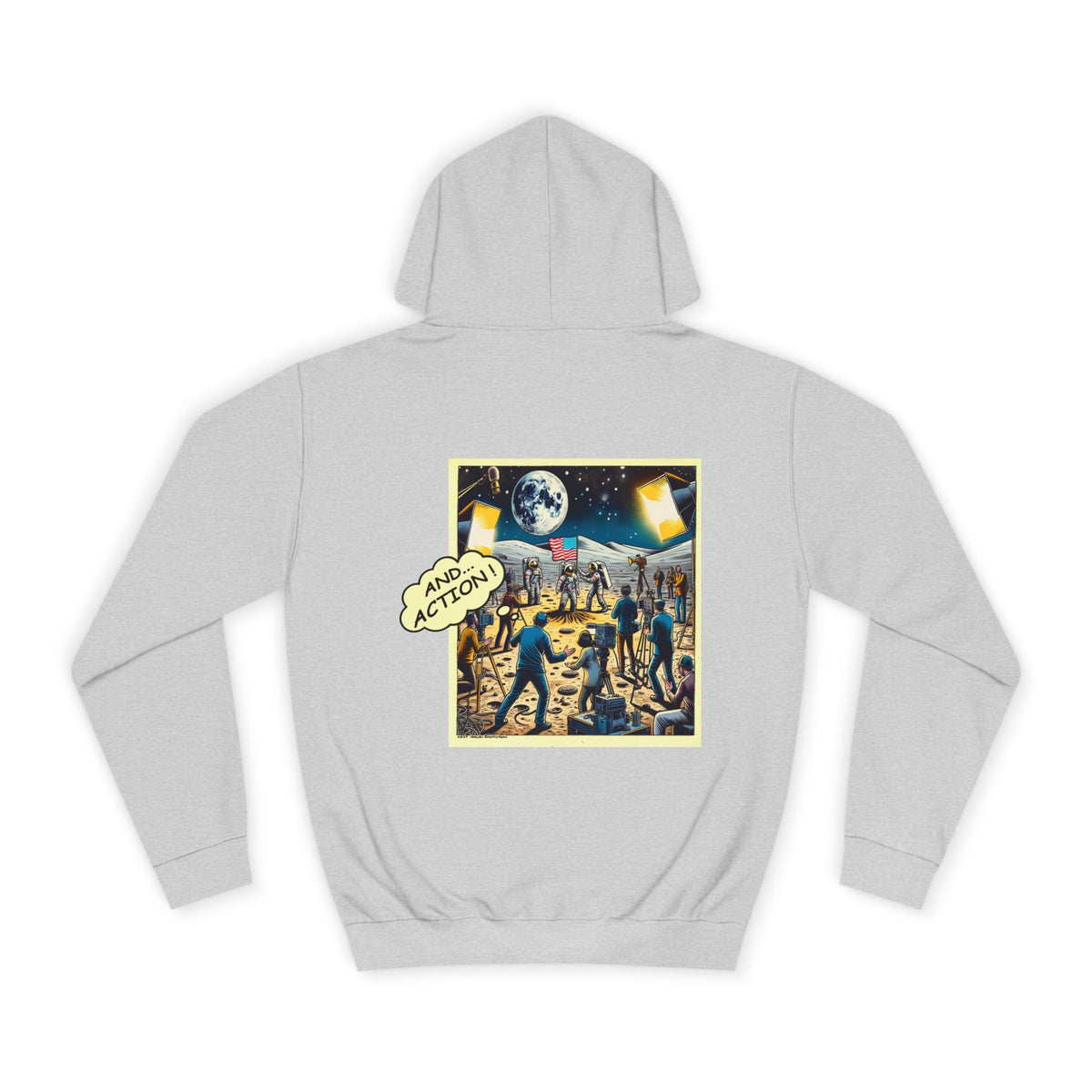 College Hoodie — Retro Sci‑Fi 'And Action' Back Print