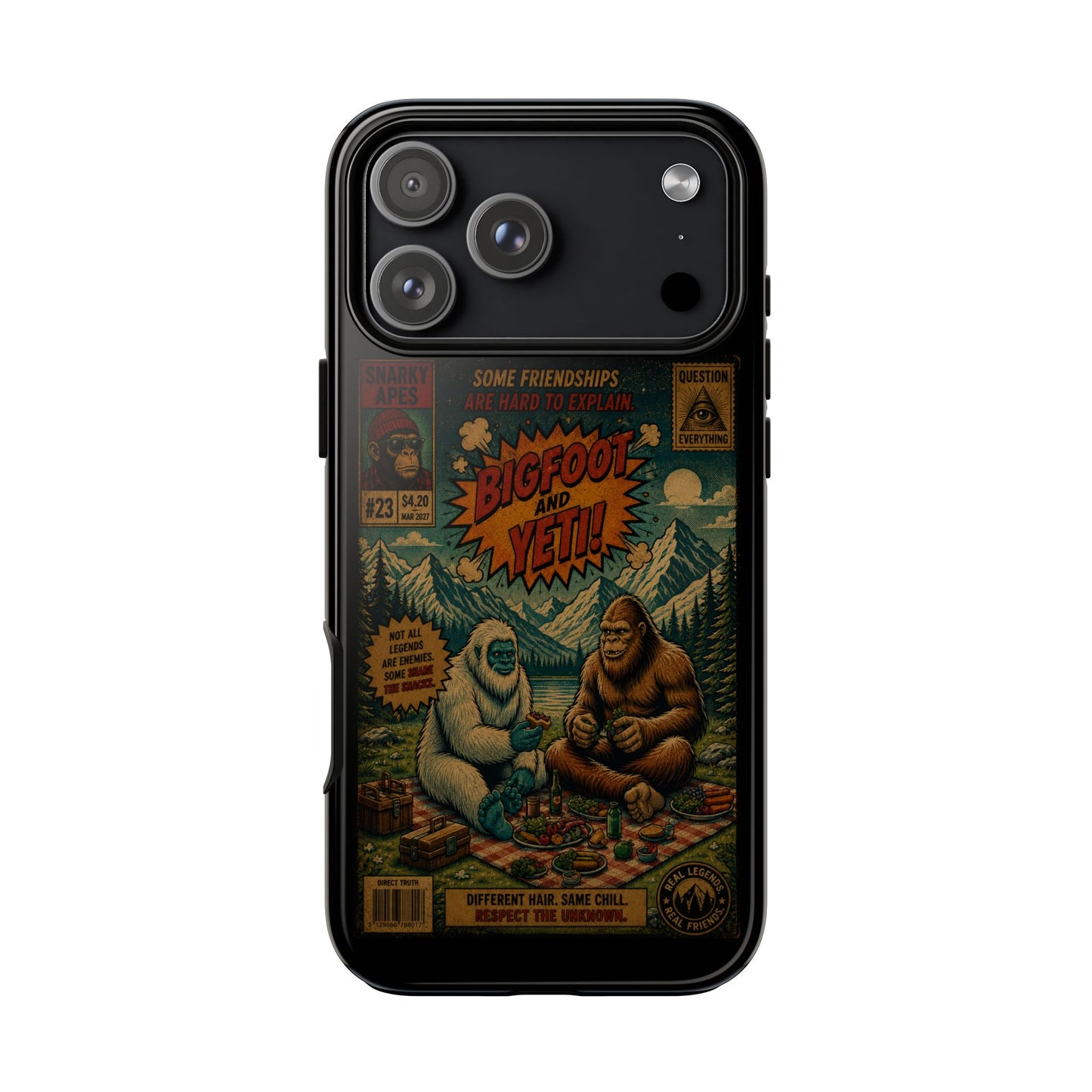 Bigfoot and Yeti Comic Phone Case — Retro Cryptid Illustration Tough Case