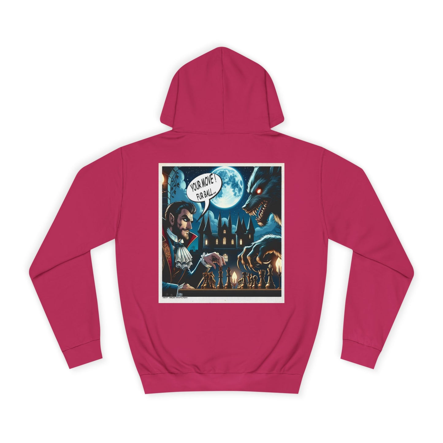 College Hoodie with Vampire Castle Graphic — Gothic Moonlight Campus Sweatshirt
