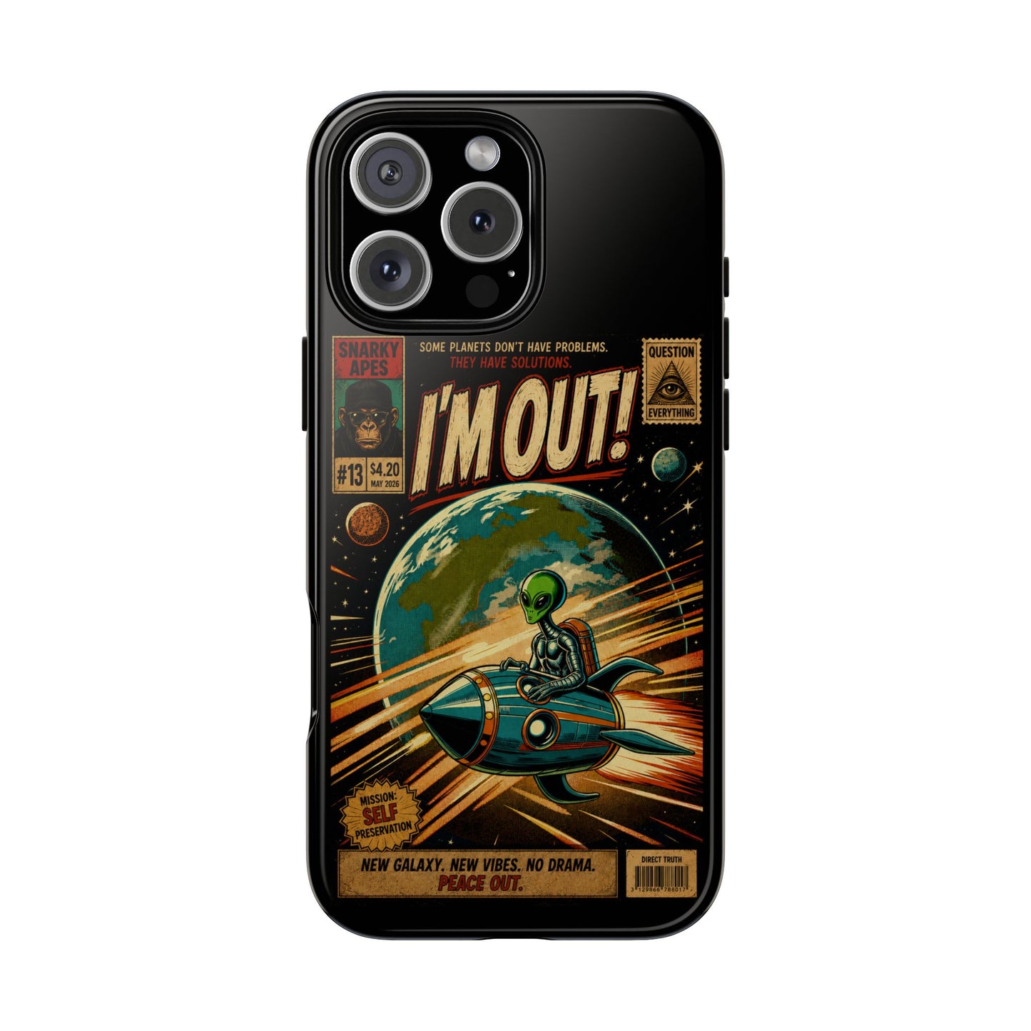 Phone Case — Retro Sci‑Fi 'I'm Out!' Alien Rocket Design