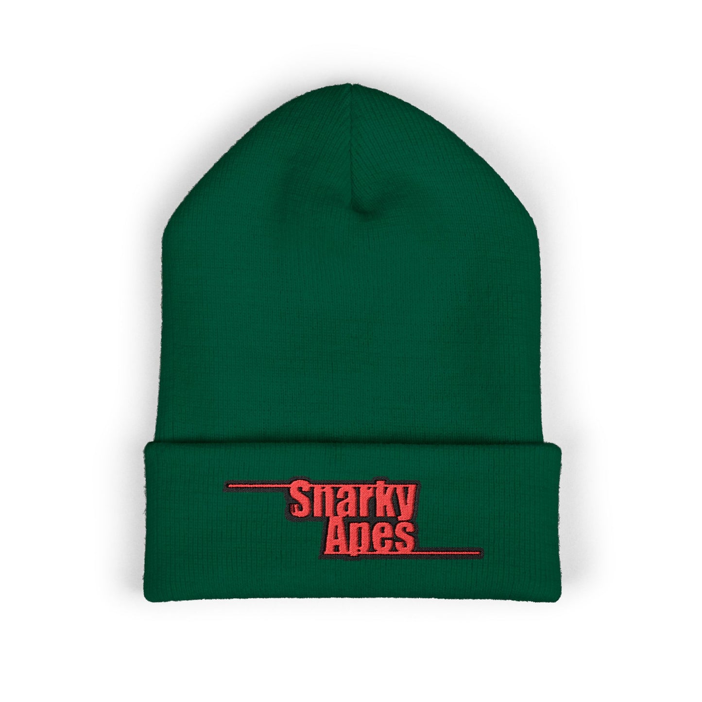 Snarky Aces Embroidered Cuffed Beanie — Retro Red Logo Winter Hat
