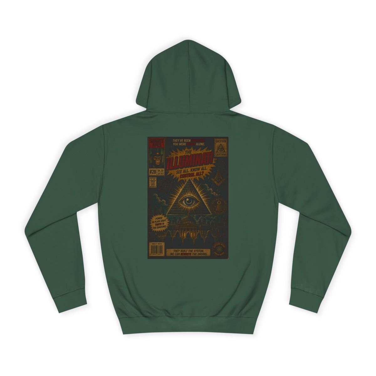 College Hoodie — Vintage Occult Comic Eye Back Print