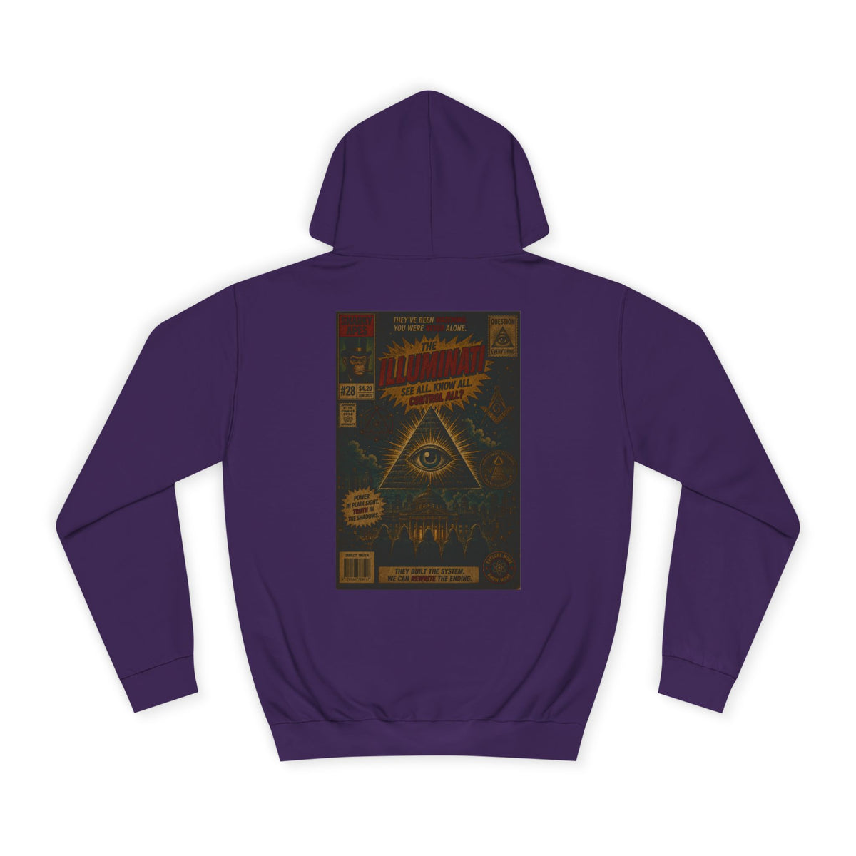 College Hoodie — Vintage Occult Comic Eye Back Print