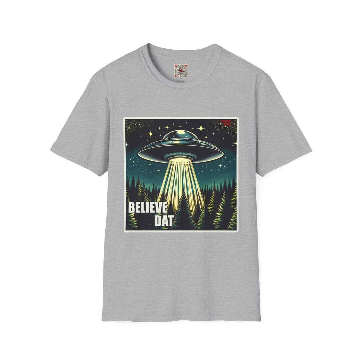 UFO Graphic T-Shirt — "Believe Dat" Retro Alien Abduction Tee