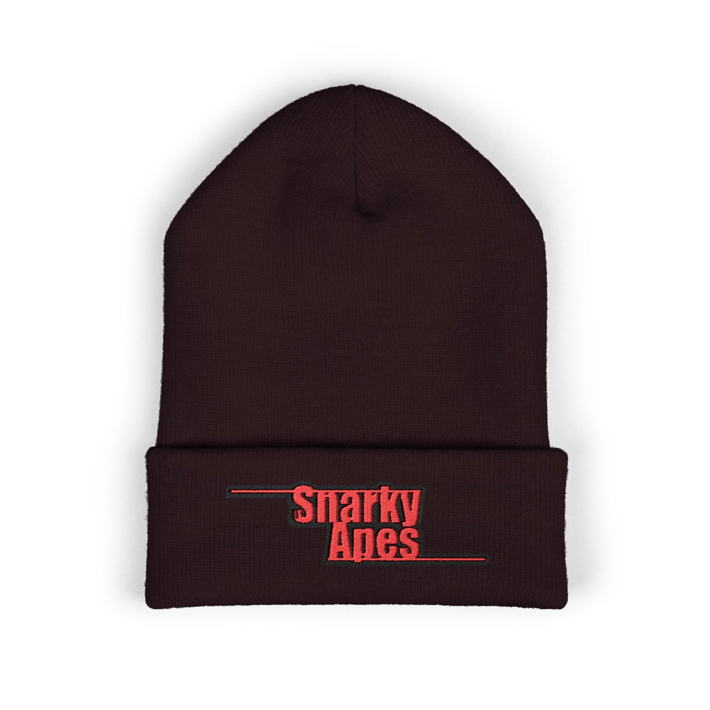 Snarky Aces Embroidered Cuffed Beanie — Retro Red Logo Winter Hat
