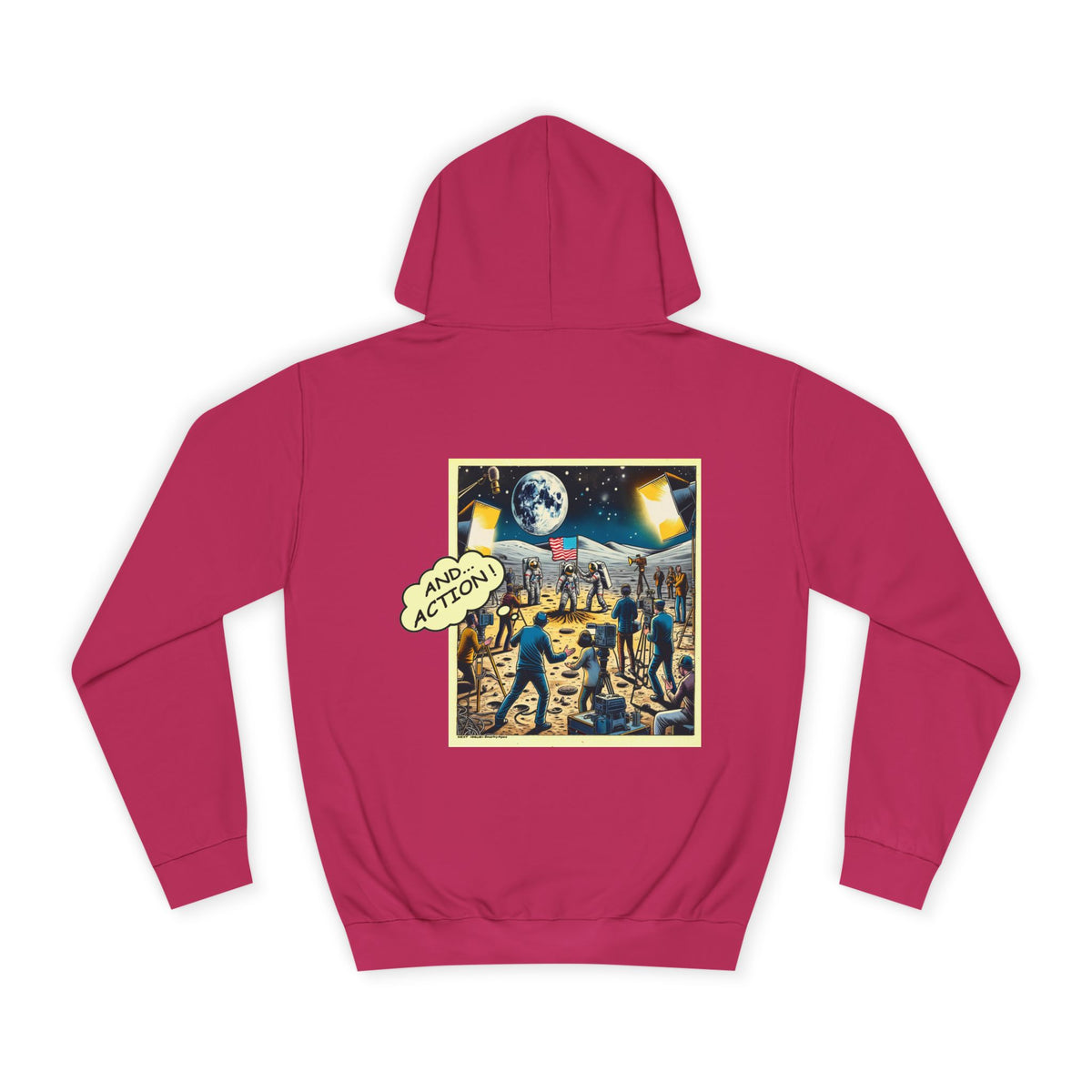 College Hoodie — Retro Sci‑Fi 'And Action' Back Print