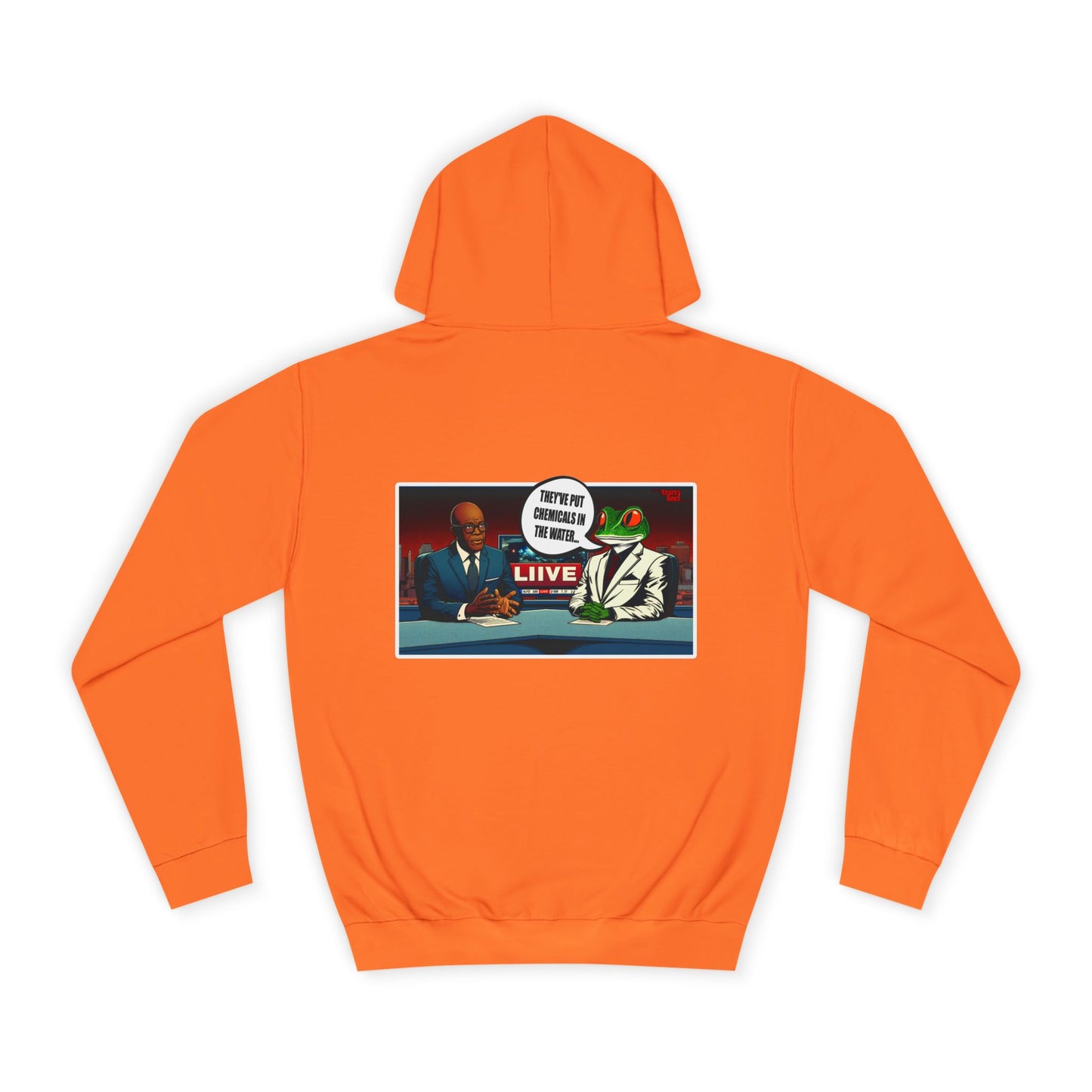 College Hoodie — Retro ‘Live’ News Anchor Graphic Hooded Sweatshirt
