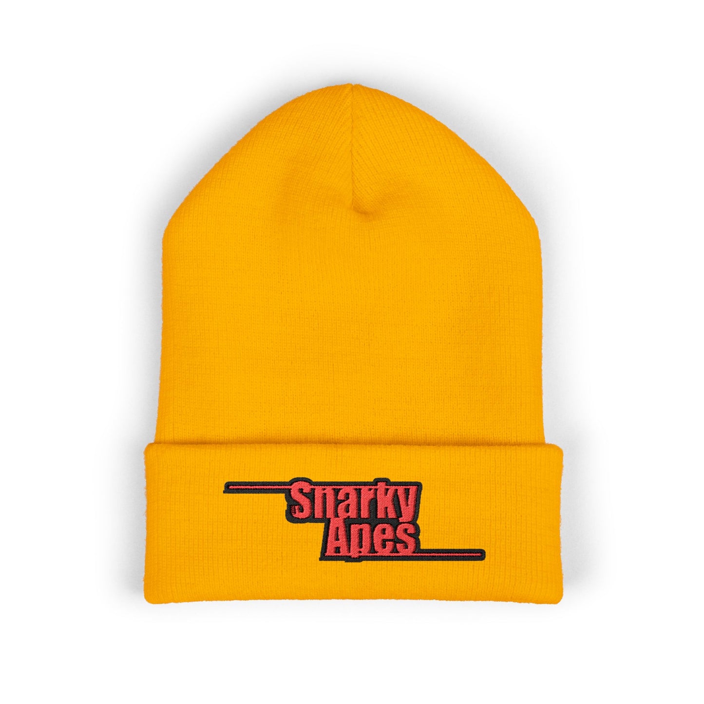 Snarky Aces Embroidered Cuffed Beanie — Retro Red Logo Winter Hat
