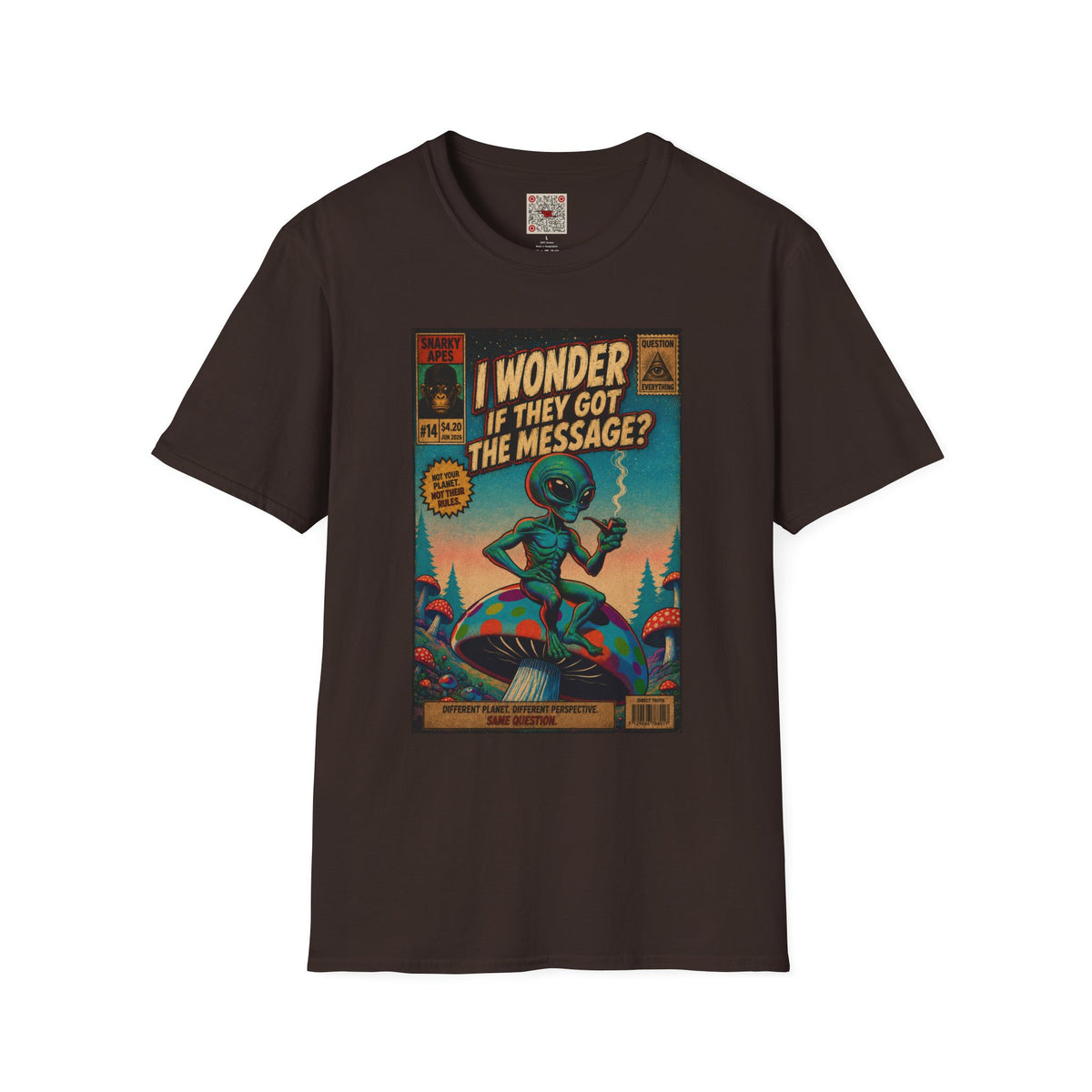Alien Comic Tee — "I Wonder If They Got The Message?" Vintage Sci‑Fi Graphic T-Shirt
