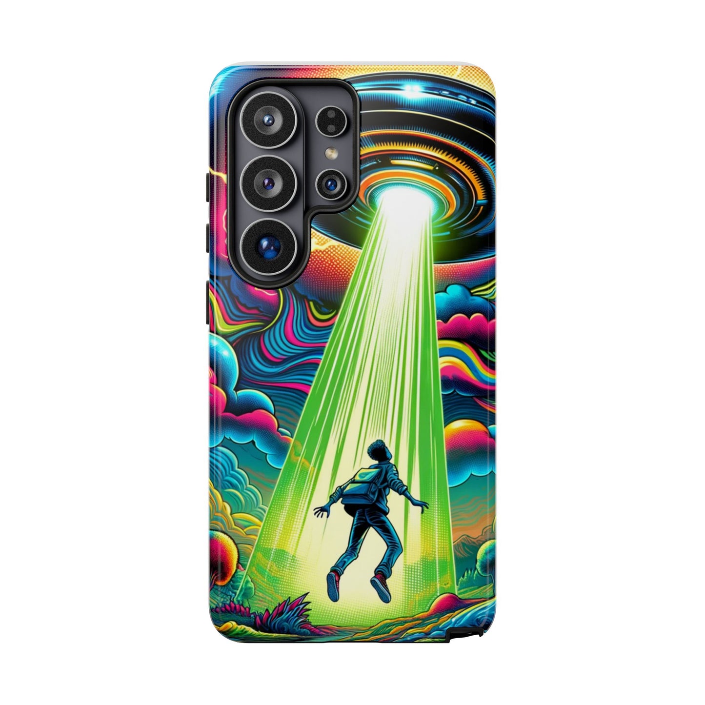Alien Abduction Phone Case — Neon UFO Sci‑Fi Tough Phone Cover