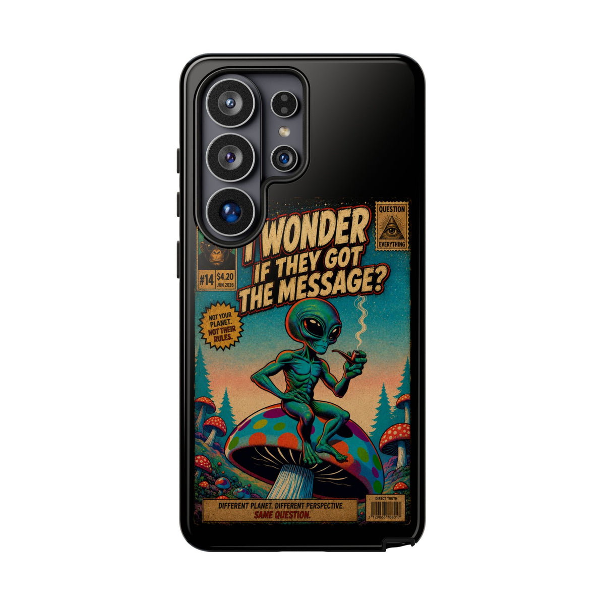 Alien Comic Phone Case — “I Wonder If They Got the Message?” Retro UFO Design
