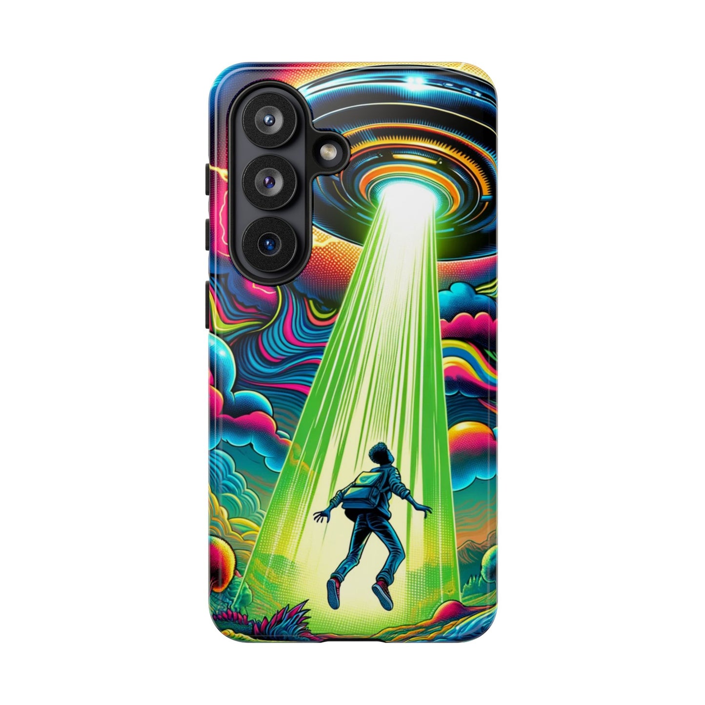 Alien Abduction Phone Case — Neon UFO Sci‑Fi Tough Phone Cover