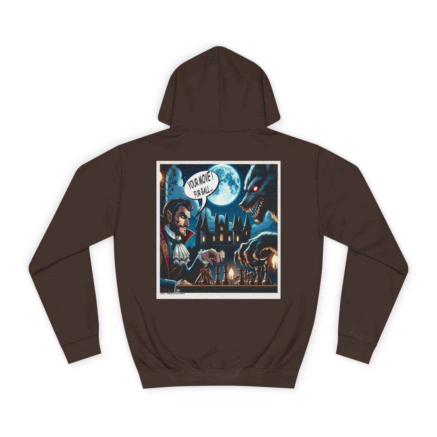 College Hoodie with Vampire Castle Graphic — Gothic Moonlight Campus Sweatshirt