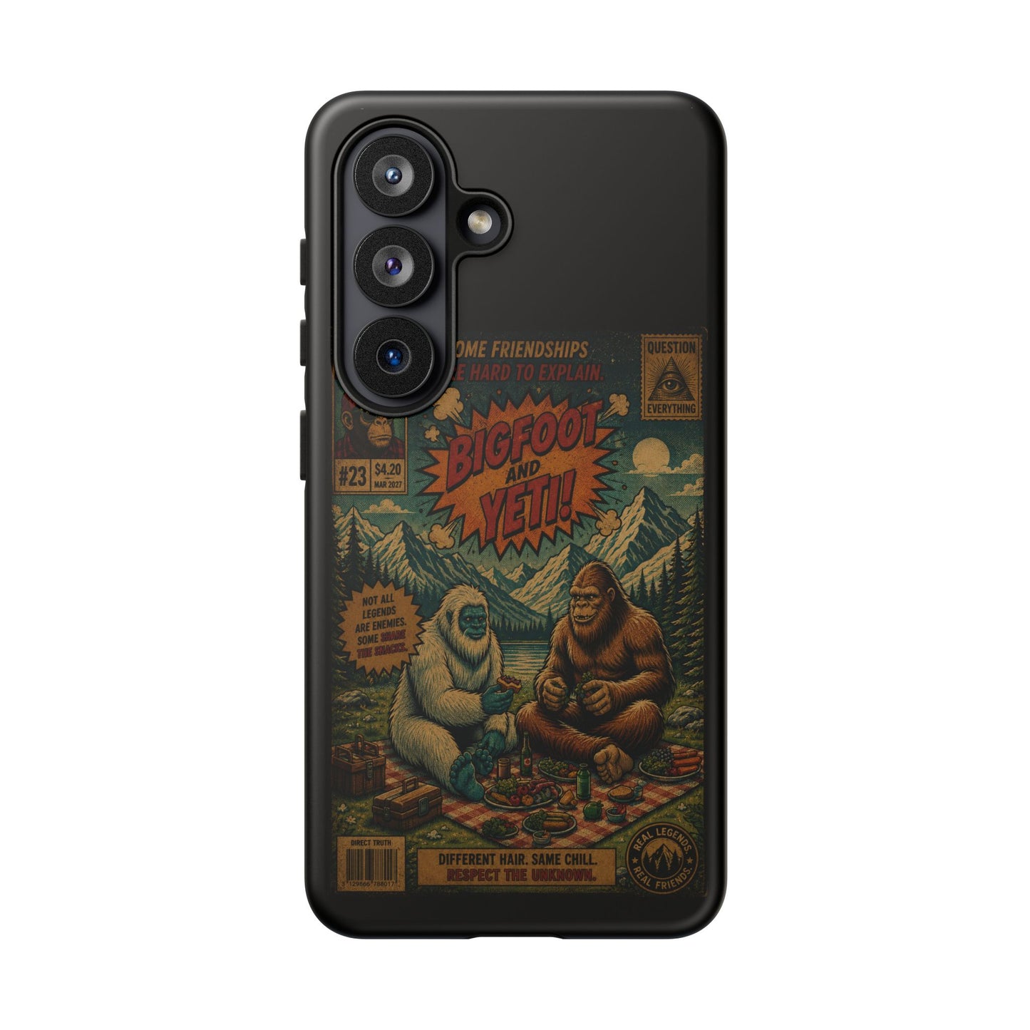 Bigfoot and Yeti Comic Phone Case — Retro Cryptid Illustration Tough Case