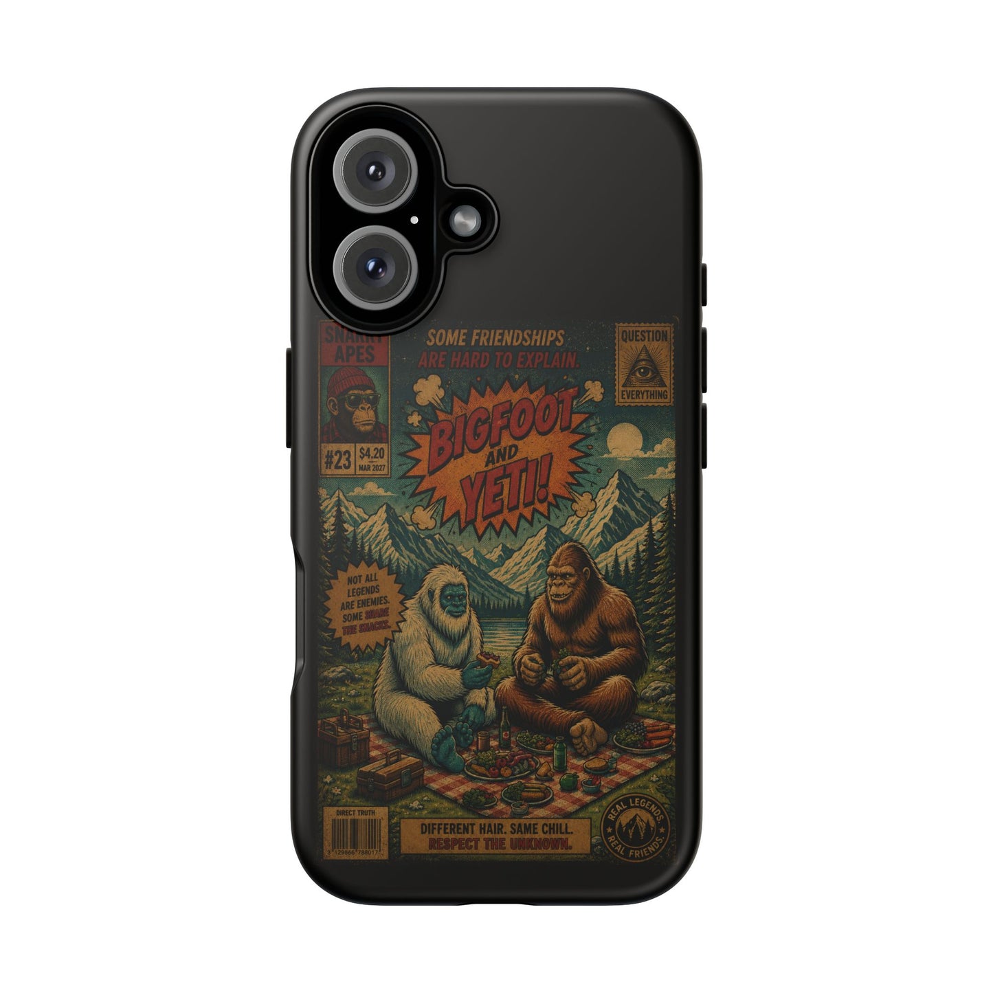 Bigfoot and Yeti Comic Phone Case — Retro Cryptid Illustration Tough Case