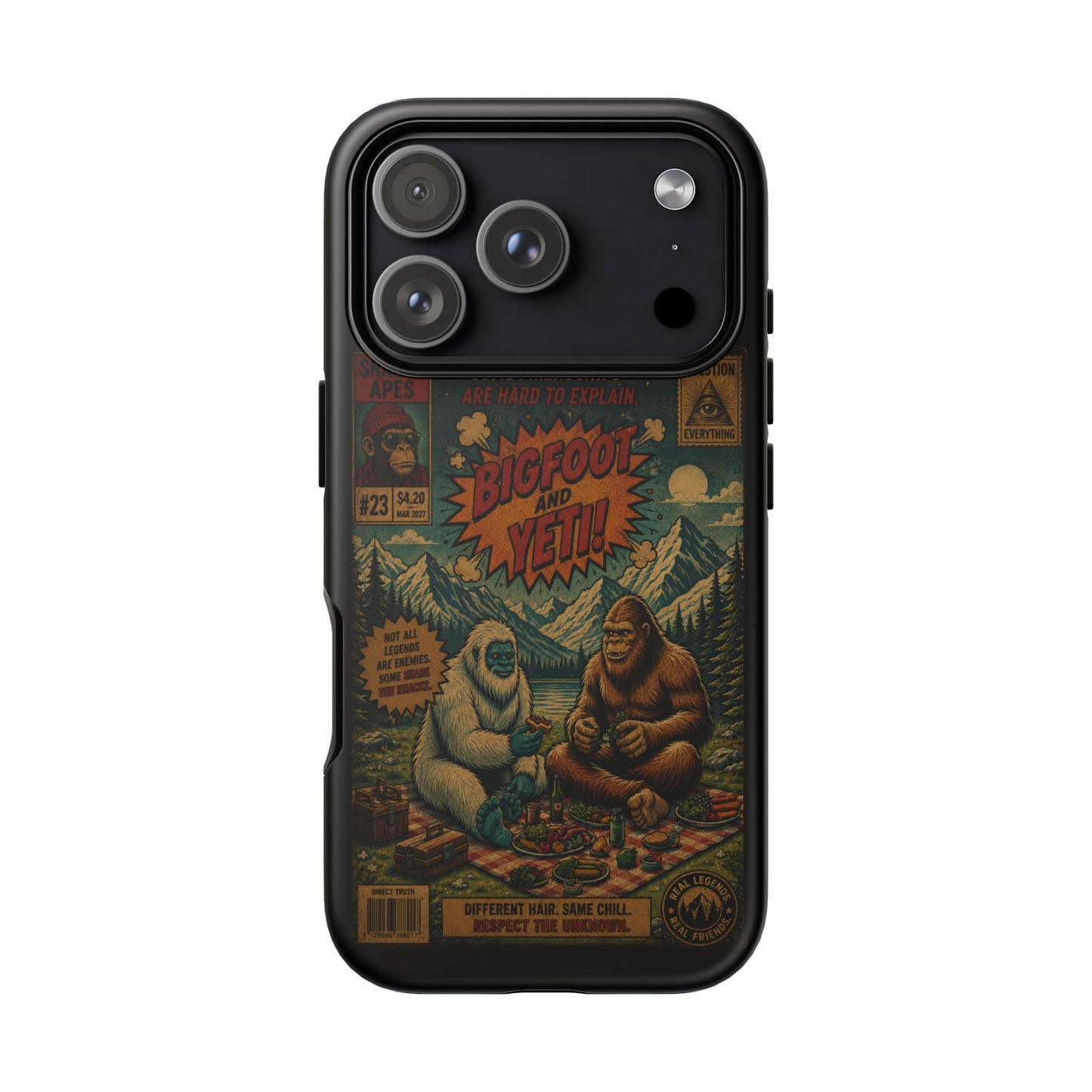 Bigfoot and Yeti Comic Phone Case — Retro Cryptid Illustration Tough Case
