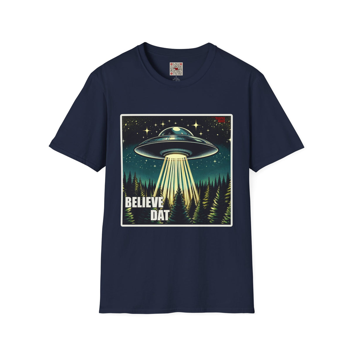 UFO Graphic T-Shirt — "Believe Dat" Retro Alien Abduction Tee