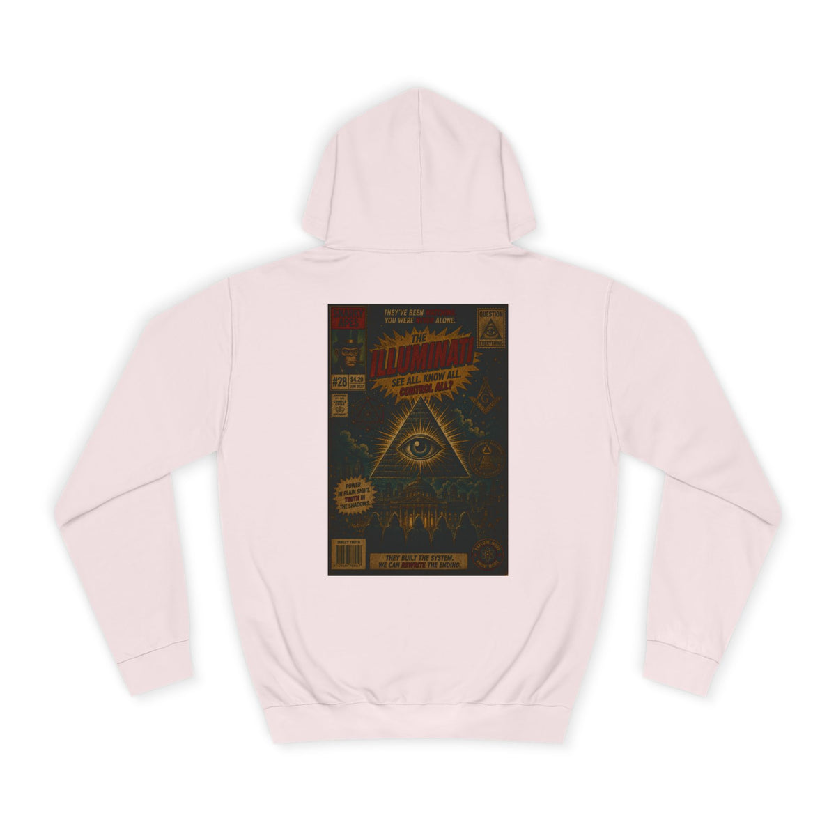 College Hoodie — Vintage Occult Comic Eye Back Print