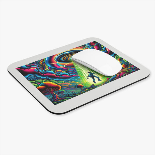 Alien Abduction Neon Art Mouse Pad — Psychedelic UFO Desk Mat