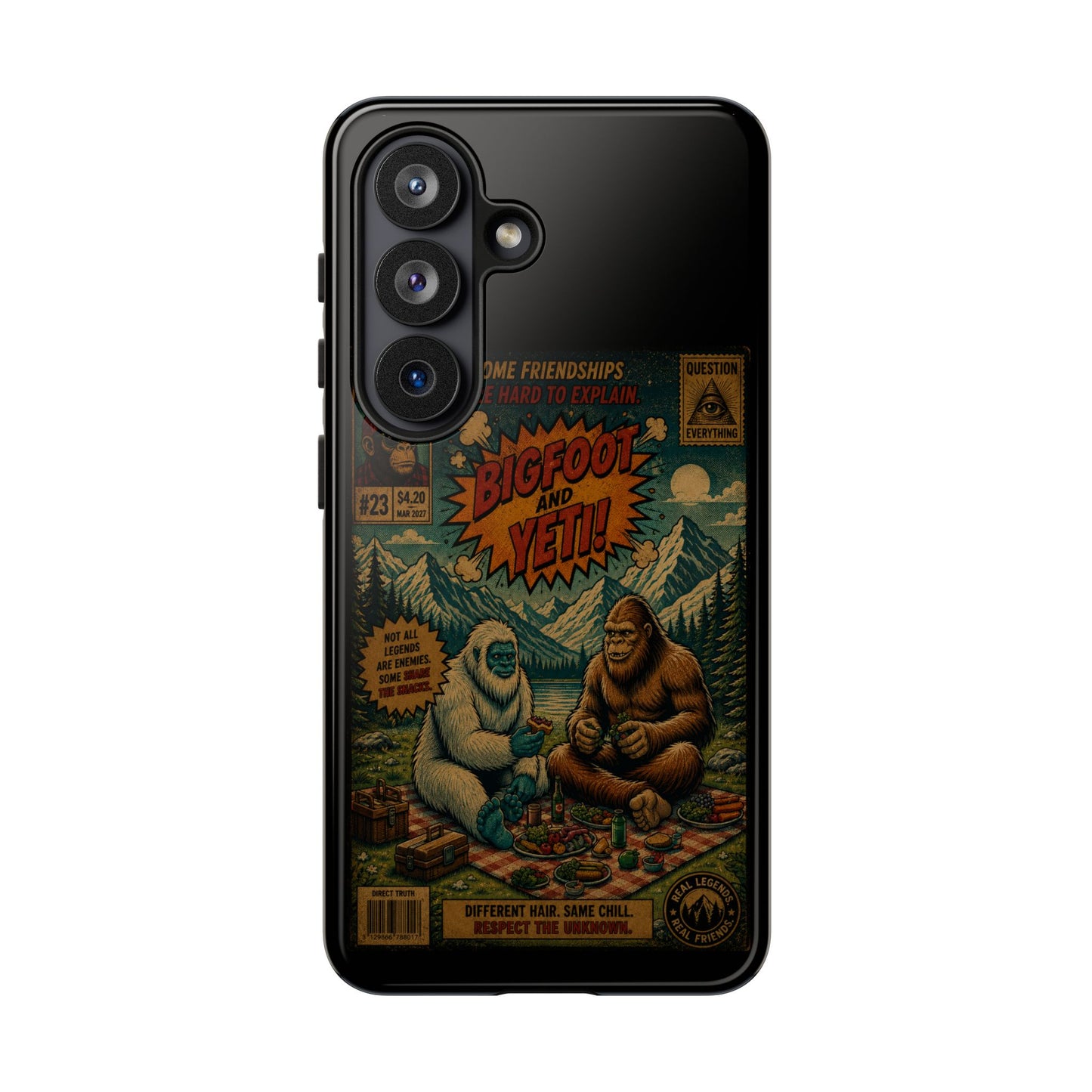 Bigfoot and Yeti Comic Phone Case — Retro Cryptid Illustration Tough Case