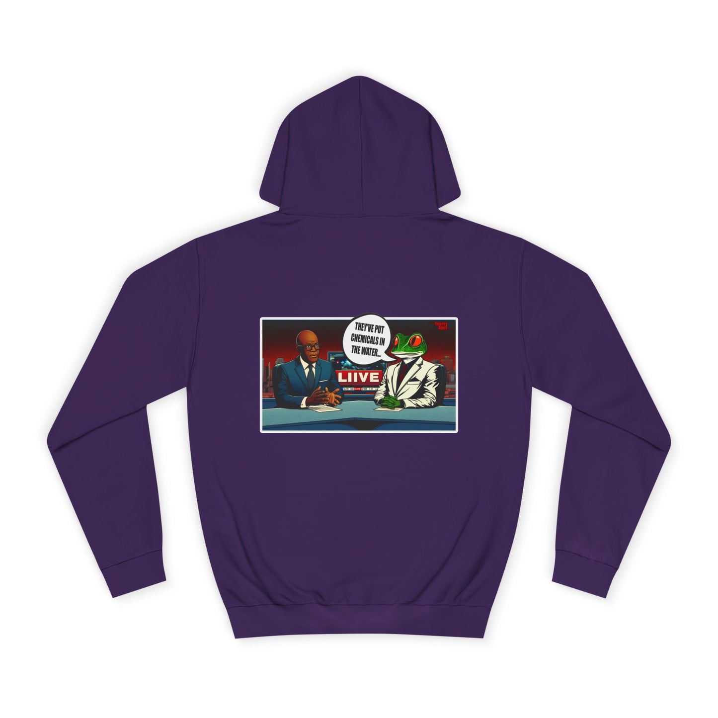 College Hoodie — Retro ‘Live’ News Anchor Graphic Hooded Sweatshirt