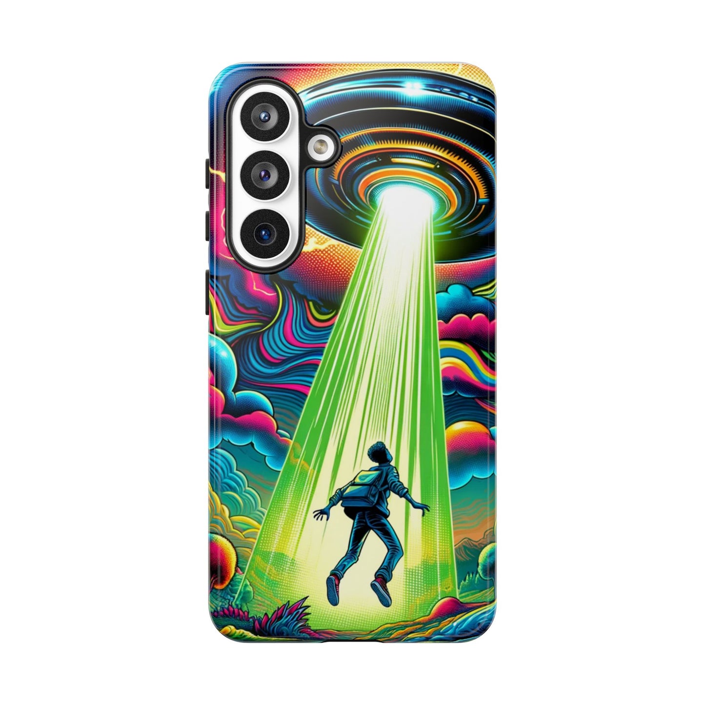 Alien Abduction Phone Case — Neon UFO Sci‑Fi Tough Phone Cover