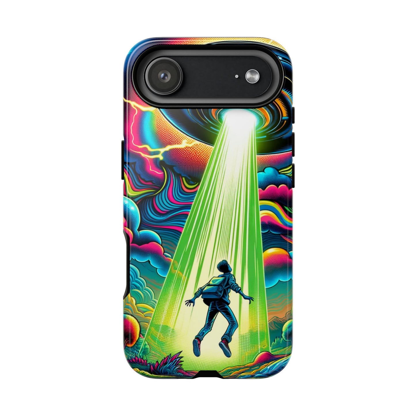 Alien Abduction Phone Case — Neon UFO Sci‑Fi Tough Phone Cover