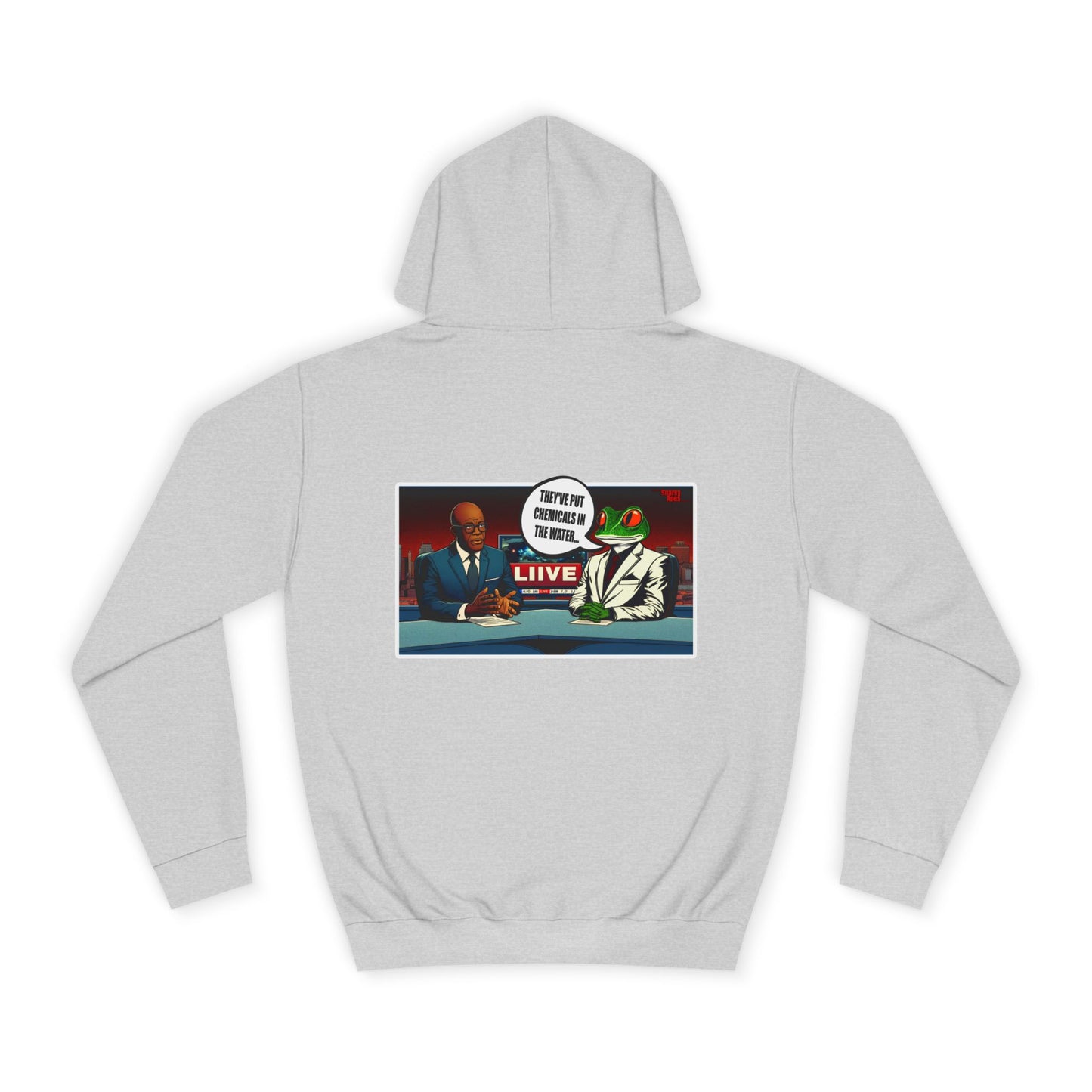 College Hoodie — Retro ‘Live’ News Anchor Graphic Hooded Sweatshirt