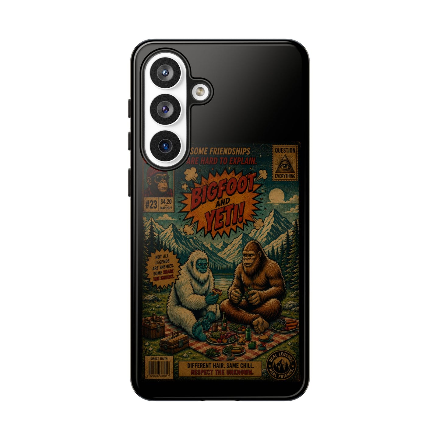 Bigfoot and Yeti Comic Phone Case — Retro Cryptid Illustration Tough Case