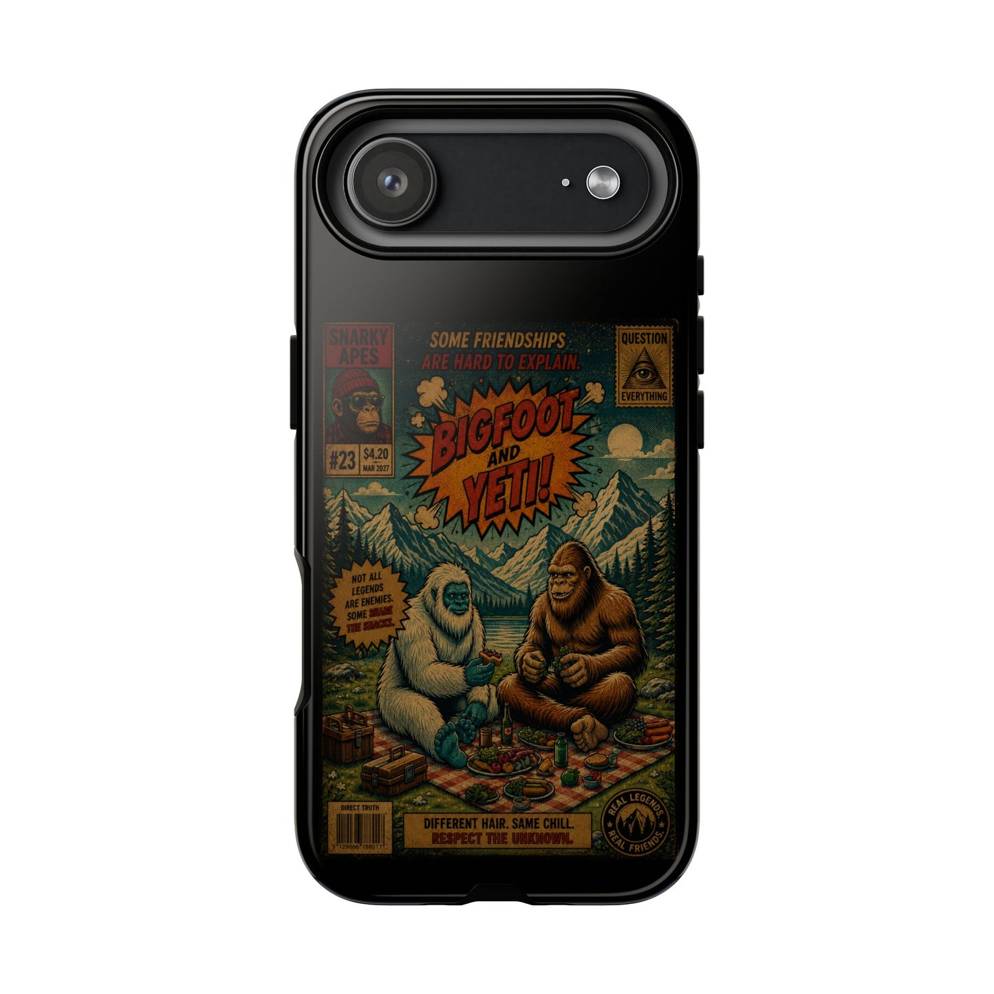 Bigfoot and Yeti Comic Phone Case — Retro Cryptid Illustration Tough Case