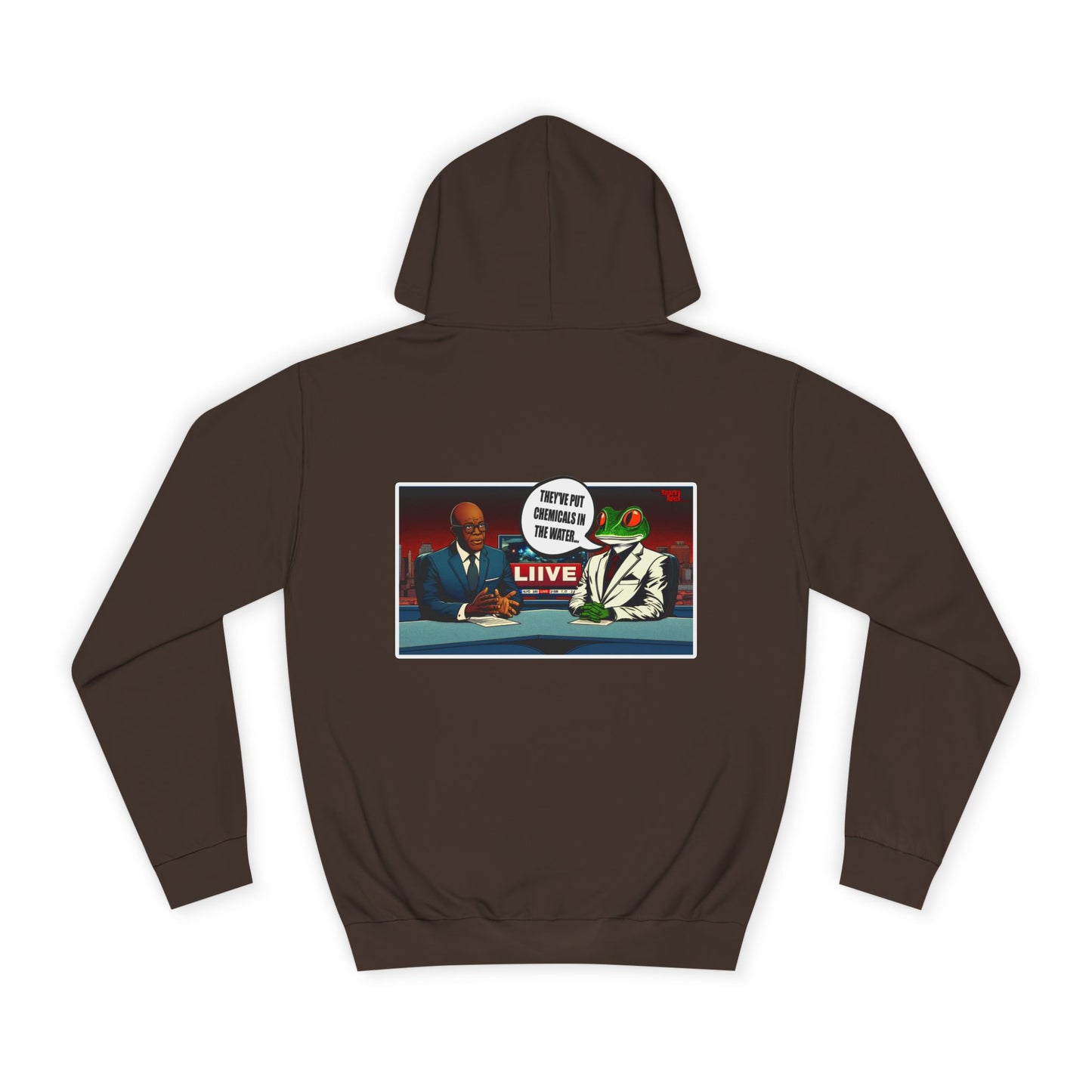College Hoodie — Retro ‘Live’ News Anchor Graphic Hooded Sweatshirt
