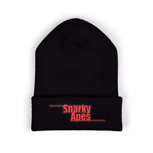 Snarky Aces Embroidered Cuffed Beanie — Retro Red Logo Winter Hat