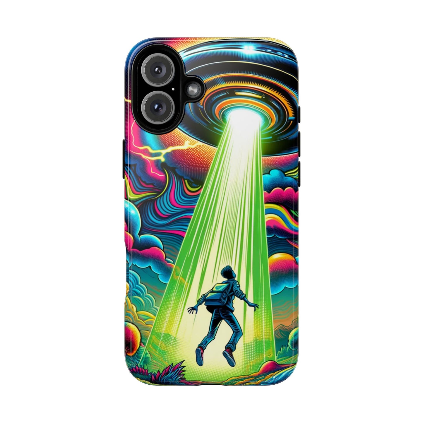 Alien Abduction Phone Case — Neon UFO Sci‑Fi Tough Phone Cover